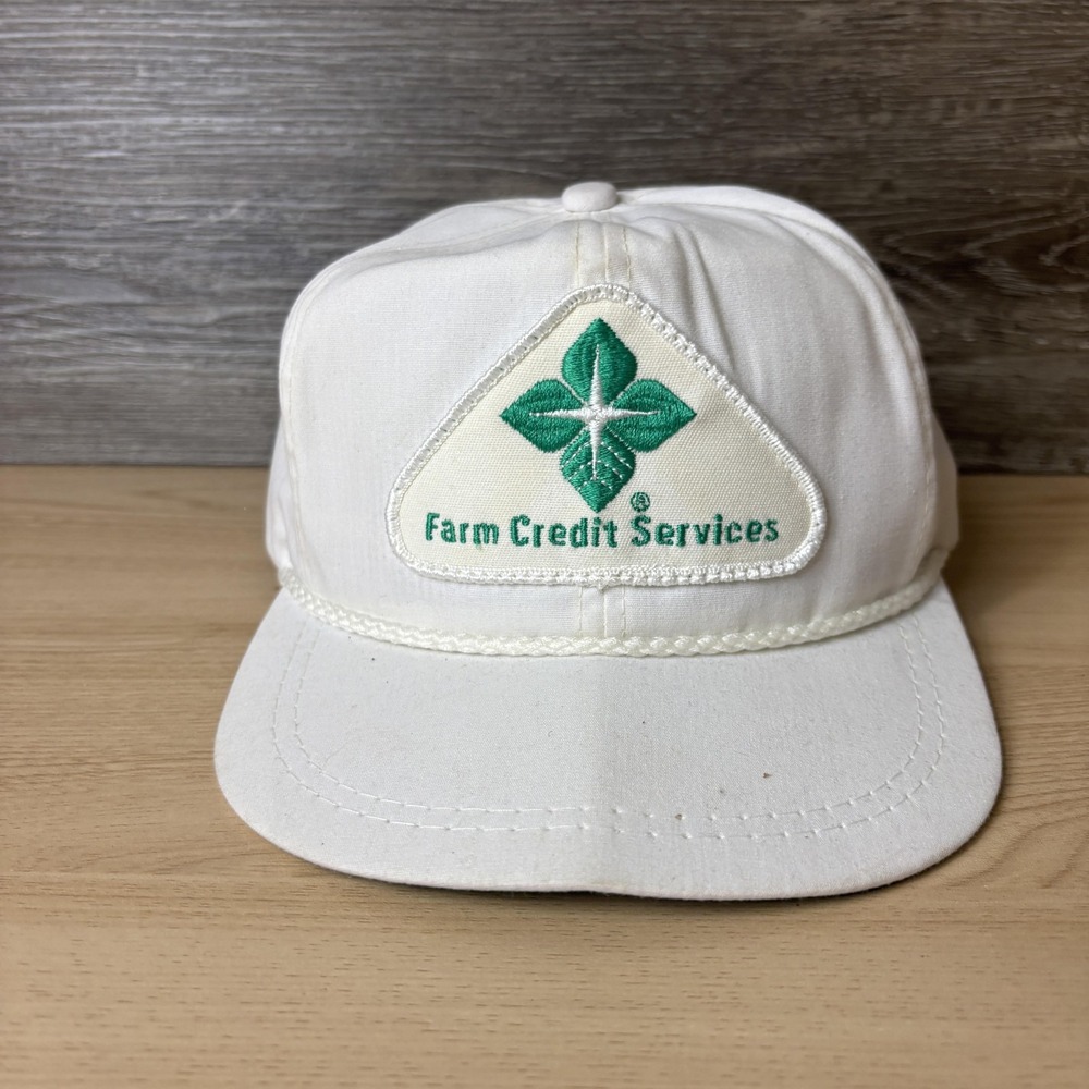 VINTAGE Farm Credit Services Hat Cap Strap Back White Green Mens Made USA 90s